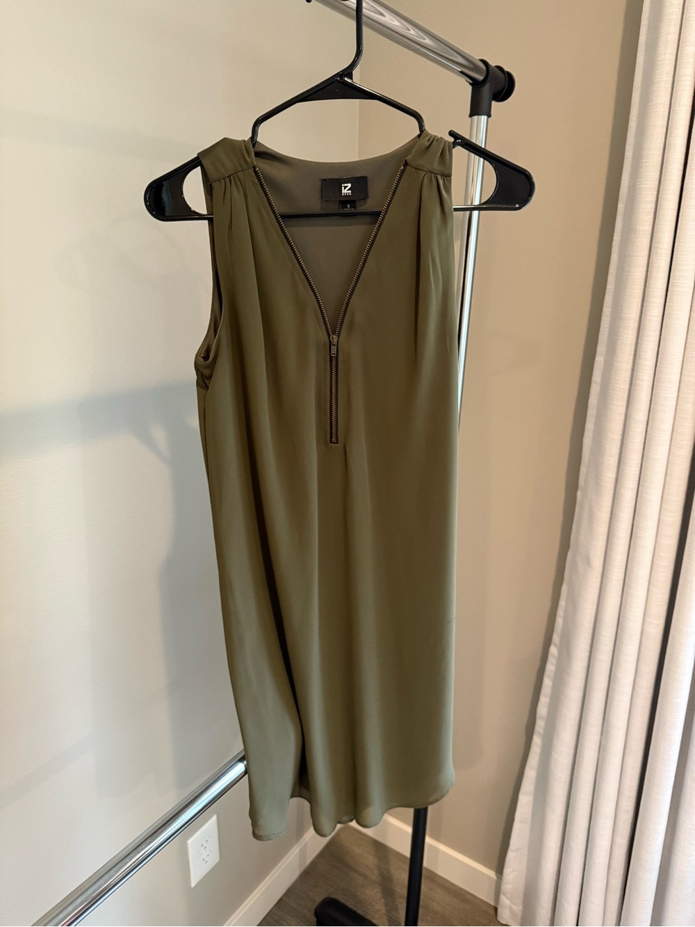 Zip-Front Sleeveless Shift Top - Olive